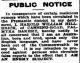 1915 - Harold William Hillbrick places a public notice